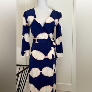 Diane Von Furstenberg Blue and Cream Abstract Dress